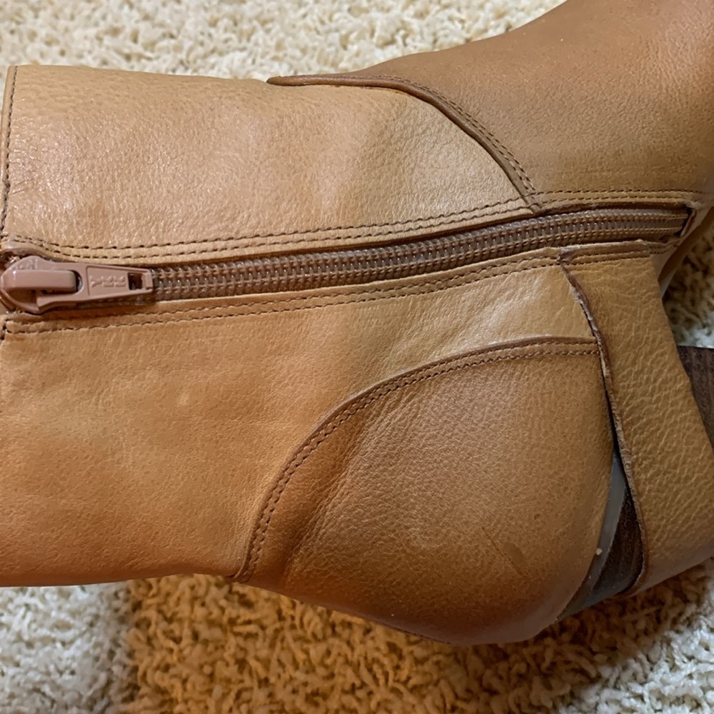 NINE WEST HERE WE GOO LEATHER UPPER BUCKLEGOLD HARDWARE SZ 7.5 tan cowboy boot - Picture 7 of 15